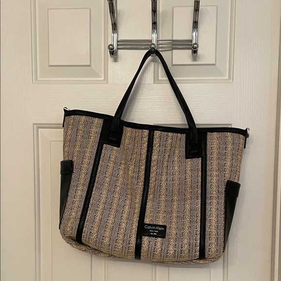 Calvin Klein Woven Black and Tan Tote - Picture 1 of 8